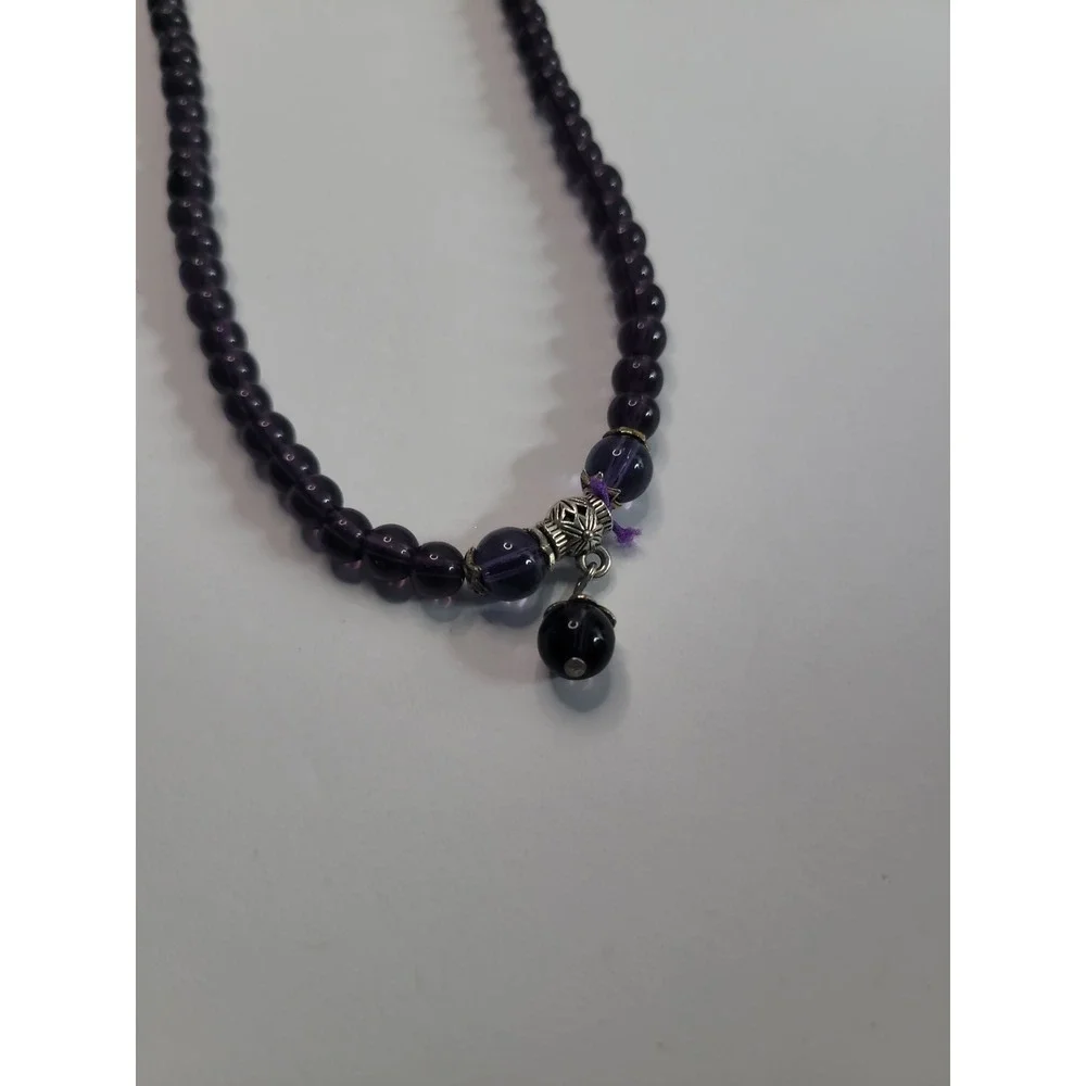 Purple Beaded Long Necklace Silver Tone Accent Drop Boho Layering Statement
